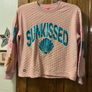 Simply Southern Pink Quilted Sweatshirt with Teal Accents